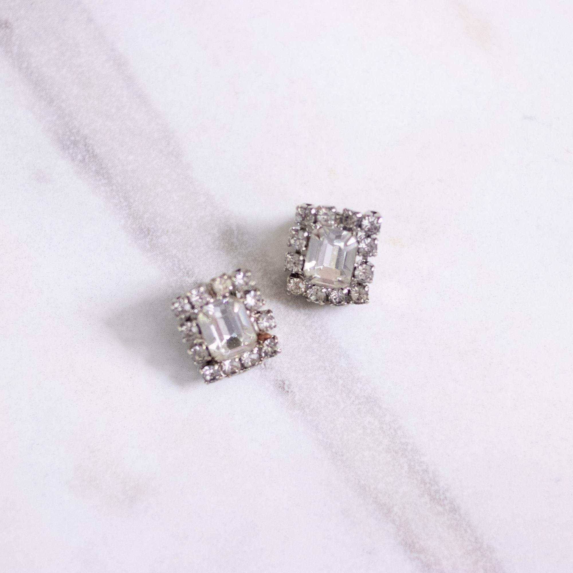 Vintage Emerald Cut Petite Diamante Earrings by Vintage Meet Modern - Vintage Meet Modern Vintage Jewelry - Chicago, Illinois - #oldhollywoodglamour #vintagemeetmodern #designervintage #jewelrybox #antiquejewelry #vintagejewelry