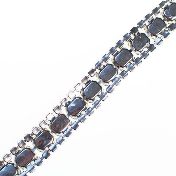 Vintage Milk Glass and Diamante Rhinestone Bracelet by 1960s - Vintage Meet Modern Vintage Jewelry - Chicago, Illinois - #oldhollywoodglamour #vintagemeetmodern #designervintage #jewelrybox #antiquejewelry #vintagejewelry