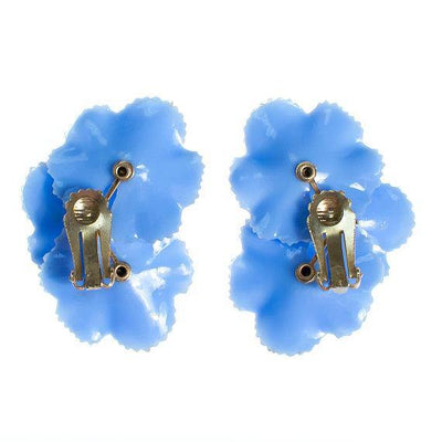 Blue Lucite Flower Clip On Earrings with Pale Blue Rhinestone by 1950s - Vintage Meet Modern Vintage Jewelry - Chicago, Illinois - #oldhollywoodglamour #vintagemeetmodern #designervintage #jewelrybox #antiquejewelry #vintagejewelry