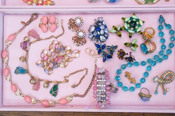 Vintage Blush Pink Lucite Statement Earrings, Gold Tone, Clip-on by 1950s - Vintage Meet Modern Vintage Jewelry - Chicago, Illinois - #oldhollywoodglamour #vintagemeetmodern #designervintage #jewelrybox #antiquejewelry #vintagejewelry