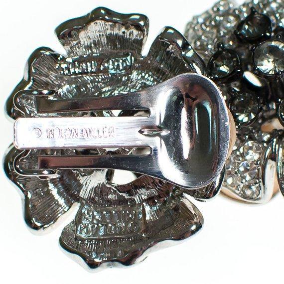 Vintage Nolan Miller Black Diamond and Diamante Crystal Camelia Statement Earrings, Clip On by Nolan Miller - Vintage Meet Modern Vintage Jewelry - Chicago, Illinois - #oldhollywoodglamour #vintagemeetmodern #designervintage #jewelrybox #antiquejewelry #vintagejewelry