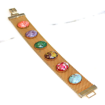 Vintage Sarah Coventry Mesh Bracelet with Colorful Cabochons by Sarah Coventry - Vintage Meet Modern Vintage Jewelry - Chicago, Illinois - #oldhollywoodglamour #vintagemeetmodern #designervintage #jewelrybox #antiquejewelry #vintagejewelry