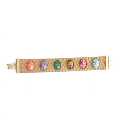 Vintage Sarah Coventry Mesh Bracelet with Colorful Cabochons by Sarah Coventry - Vintage Meet Modern Vintage Jewelry - Chicago, Illinois - #oldhollywoodglamour #vintagemeetmodern #designervintage #jewelrybox #antiquejewelry #vintagejewelry