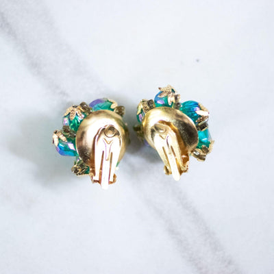 Vintage Blue Green Iridescent Beaded Cluster Earrings by Hong Kong - Vintage Meet Modern Vintage Jewelry - Chicago, Illinois - #oldhollywoodglamour #vintagemeetmodern #designervintage #jewelrybox #antiquejewelry #vintagejewelry