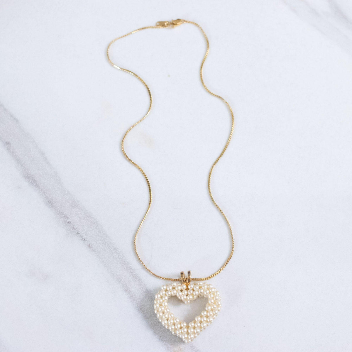 Vintage 1980s Pearl Heart Pendant Necklace