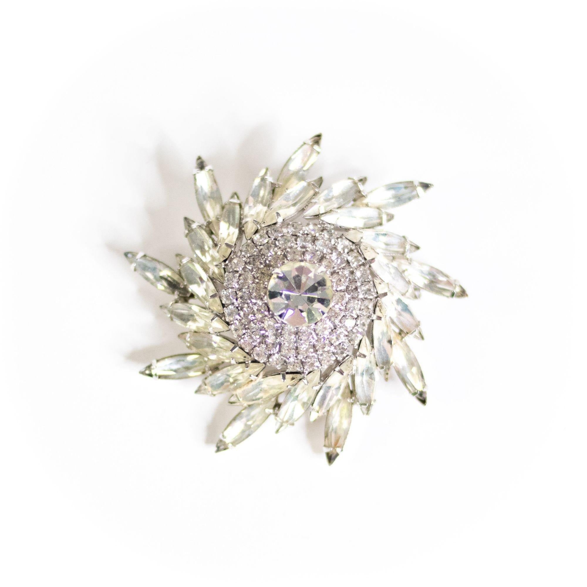 Vintage Weiss Diamante Pinwheel Brooch by Weiss - Vintage Meet Modern Vintage Jewelry - Chicago, Illinois - #oldhollywoodglamour #vintagemeetmodern #designervintage #jewelrybox #antiquejewelry #vintagejewelry