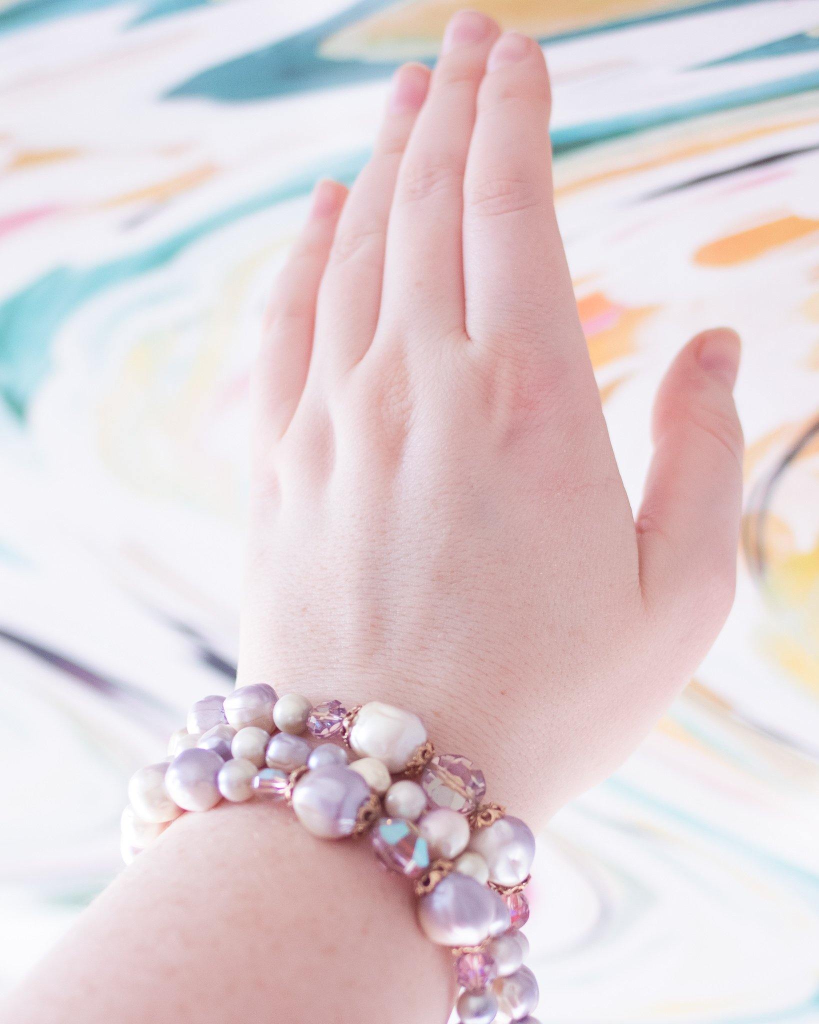 Vintage Amethyst Faux Pearl and Crystal Bead Triple Strand  Bracelet by Unsigned Beauty - Vintage Meet Modern Vintage Jewelry - Chicago, Illinois - #oldhollywoodglamour #vintagemeetmodern #designervintage #jewelrybox #antiquejewelry #vintagejewelry