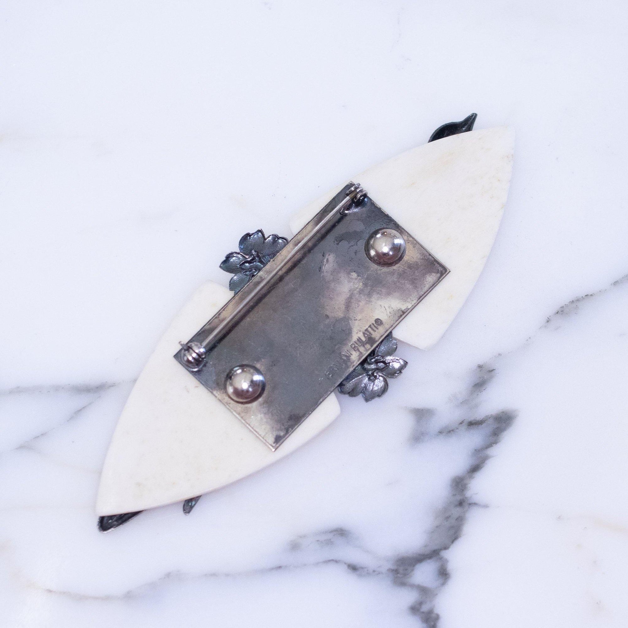 Vintage Ermani Bulatti Bone with Sterling Silver Sparrow Bird Brooch by Ermani Bulatti - Vintage Meet Modern Vintage Jewelry - Chicago, Illinois - #oldhollywoodglamour #vintagemeetmodern #designervintage #jewelrybox #antiquejewelry #vintagejewelry