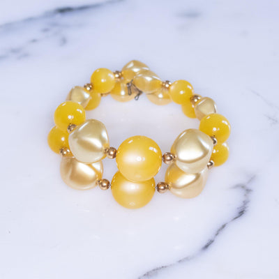 Vintage Yellow and Gold Moonglow Double Strand Expansion Bracelet by Unsigned Beauty - Vintage Meet Modern Vintage Jewelry - Chicago, Illinois - #oldhollywoodglamour #vintagemeetmodern #designervintage #jewelrybox #antiquejewelry #vintagejewelry