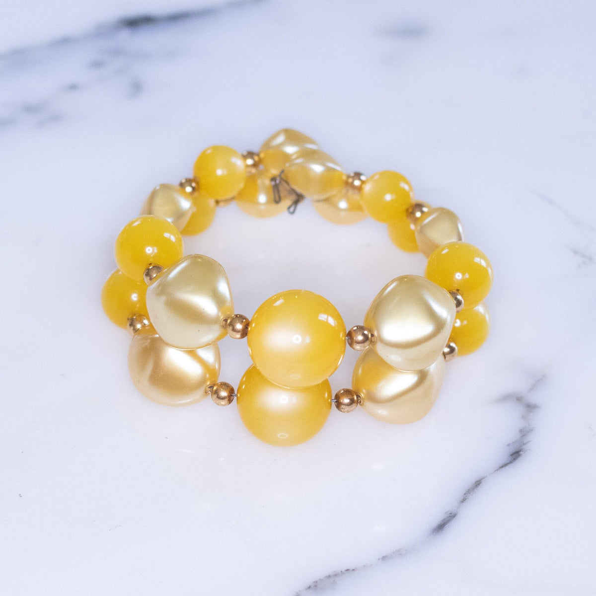 Vintage Yellow and Gold Moonglow Double Strand Expansion Bracelet