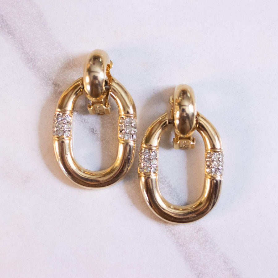 Vintage Gold Oval Doorknocker with Rhinestone Statement Earrings by Unsigned Beauty - Vintage Meet Modern Vintage Jewelry - Chicago, Illinois - #oldhollywoodglamour #vintagemeetmodern #designervintage #jewelrybox #antiquejewelry #vintagejewelry