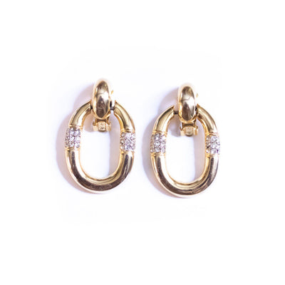 Vintage Gold Oval Doorknocker with Rhinestone Statement Earrings by Unsigned Beauty - Vintage Meet Modern Vintage Jewelry - Chicago, Illinois - #oldhollywoodglamour #vintagemeetmodern #designervintage #jewelrybox #antiquejewelry #vintagejewelry