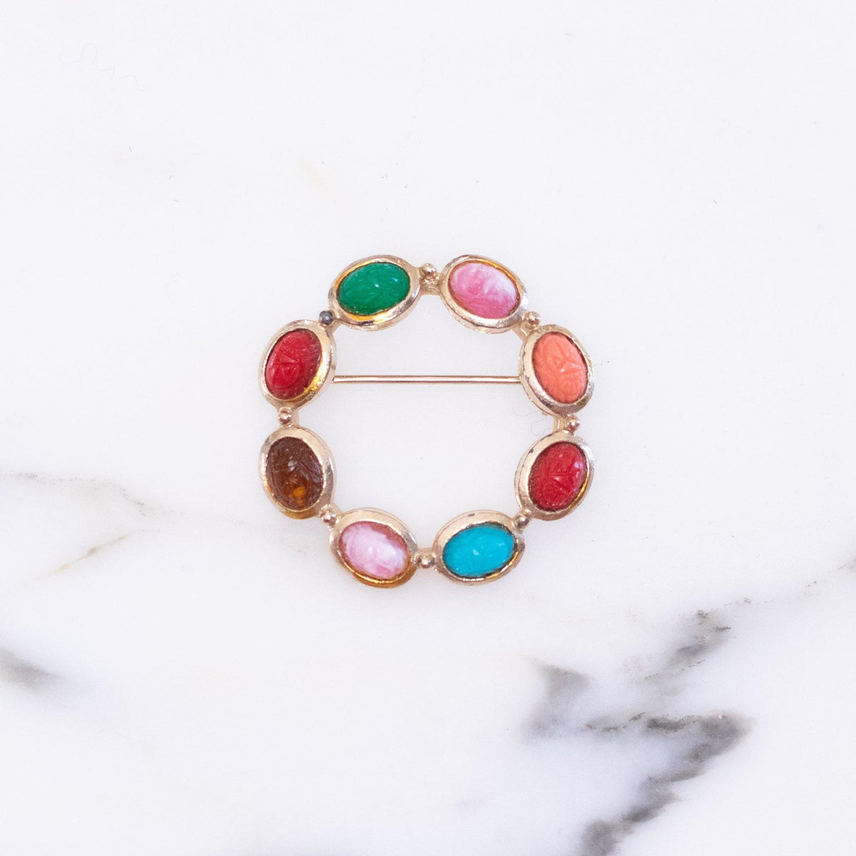 Vintage 1950s Colorful Rhinestone Scarab Brooch