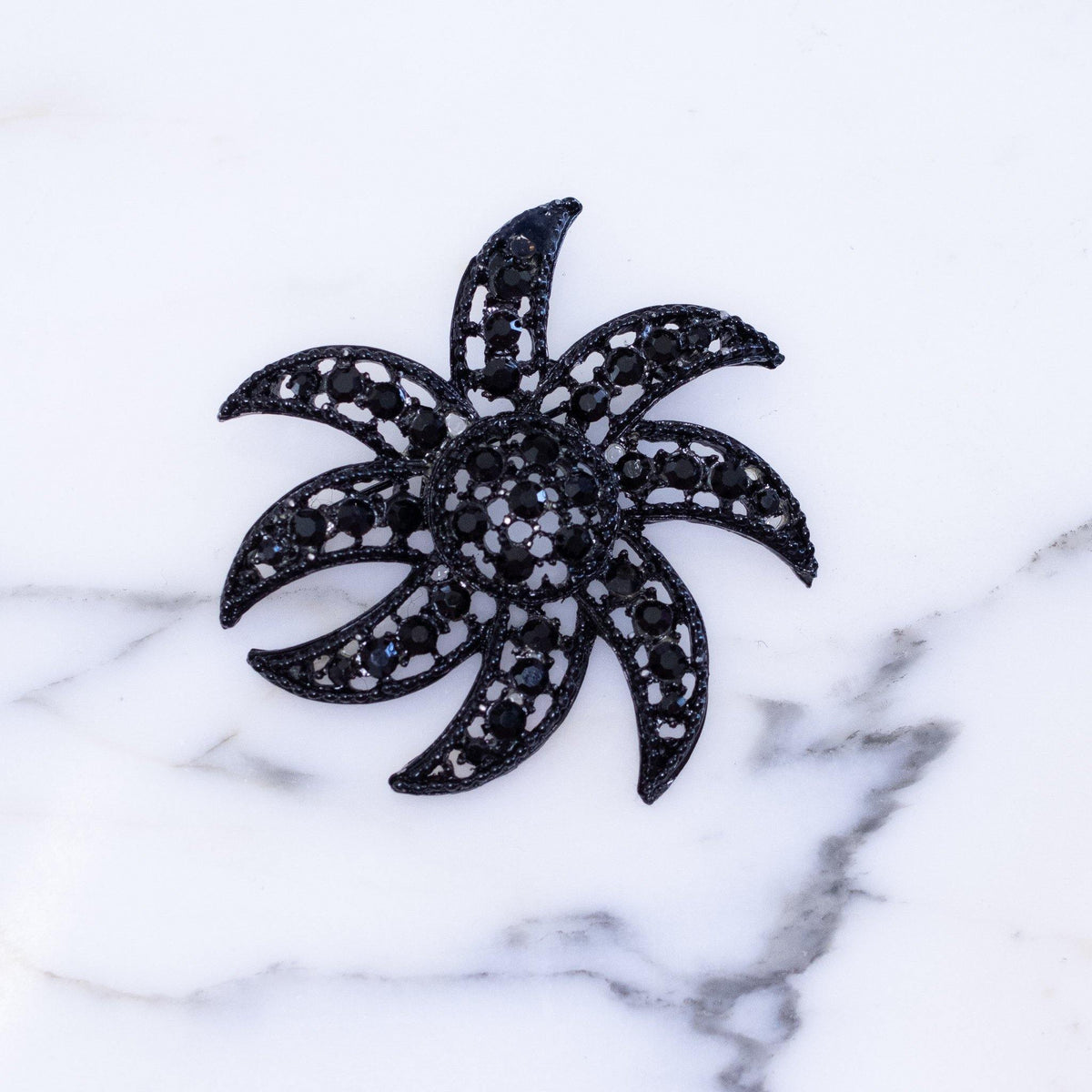 Vintage Black Crystal Rhinestone Brooch