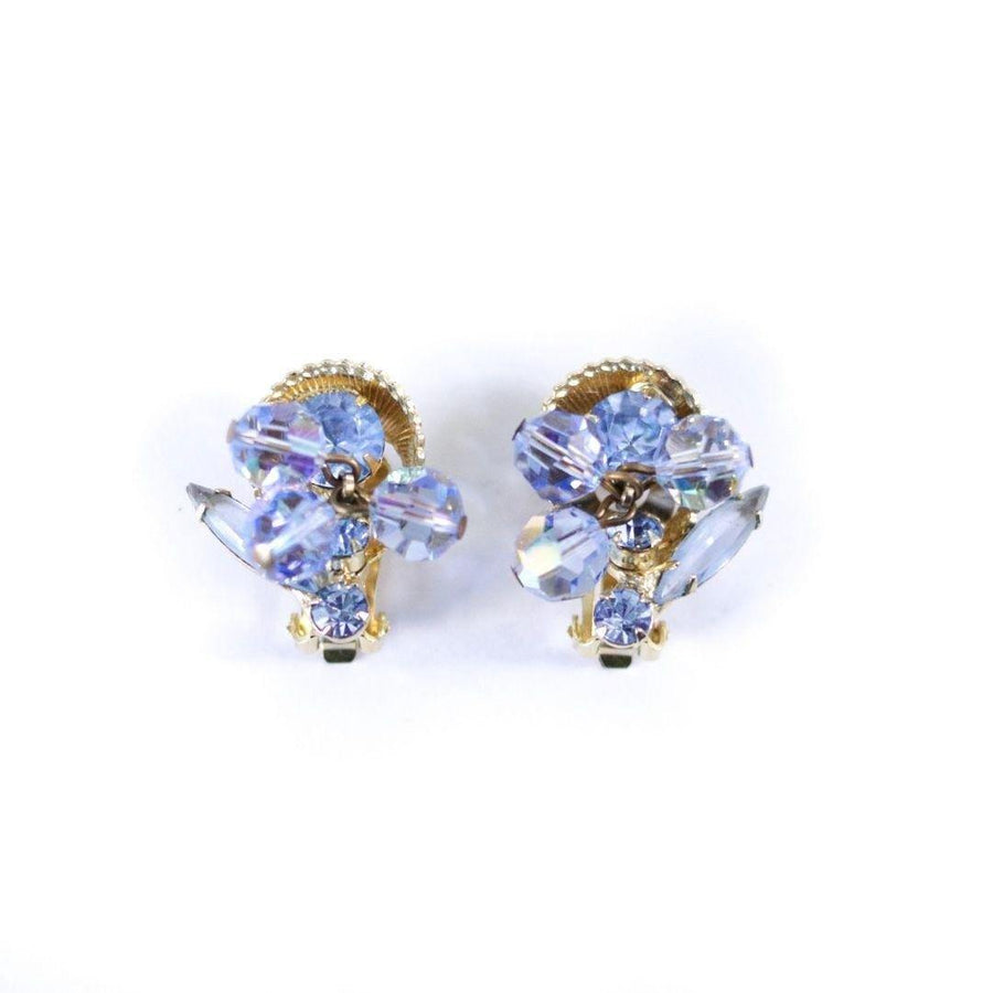 Vintage Light Blue Aurora Borealis Cha Cha Earrings with Navette Rhinestone Accents by Unsigned Beauty - Vintage Meet Modern Vintage Jewelry - Chicago, Illinois - #oldhollywoodglamour #vintagemeetmodern #designervintage #jewelrybox #antiquejewelry #vintagejewelry