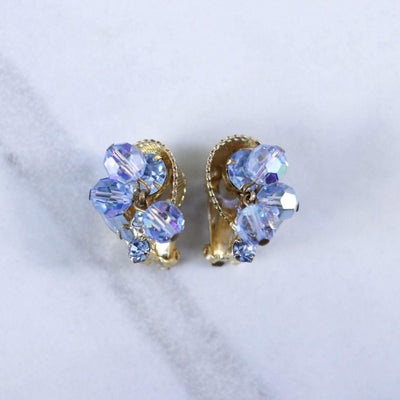 Vintage Light Blue Aurora Borealis Cha Cha Earrings with Navette Rhinestone Accents by Unsigned Beauty - Vintage Meet Modern Vintage Jewelry - Chicago, Illinois - #oldhollywoodglamour #vintagemeetmodern #designervintage #jewelrybox #antiquejewelry #vintagejewelry