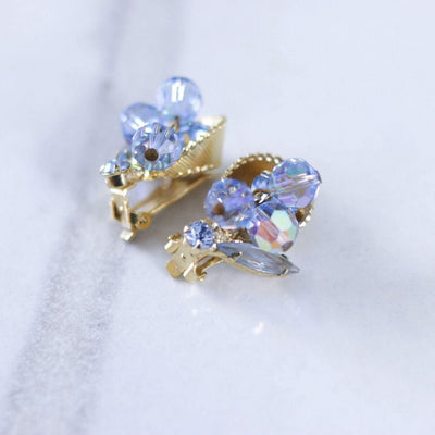 Vintage Light Blue Aurora Borealis Cha Cha Earrings with Navette Rhinestone Accents by Unsigned Beauty - Vintage Meet Modern Vintage Jewelry - Chicago, Illinois - #oldhollywoodglamour #vintagemeetmodern #designervintage #jewelrybox #antiquejewelry #vintagejewelry