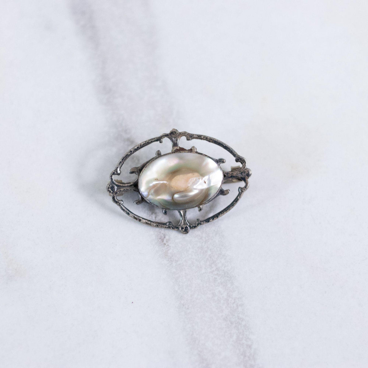 Vintage Art Deco Sterling Silver Cultured Pearl Lingerie Pin/Brooch
