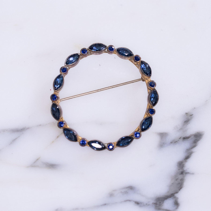 Vintage Victorian Era Sapphire Blue Round Crystal Brooch by Vintage Meet Modern - Vintage Meet Modern Vintage Jewelry - Chicago, Illinois - #oldhollywoodglamour #vintagemeetmodern #designervintage #jewelrybox #antiquejewelry #vintagejewelry