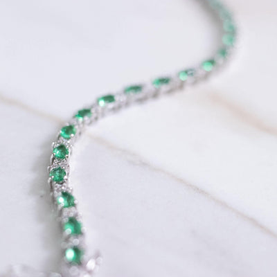 Vintage Sterling Silver Emerald Crystal and CZ Tennis Bracelet by 925 - Vintage Meet Modern Vintage Jewelry - Chicago, Illinois - #oldhollywoodglamour #vintagemeetmodern #designervintage #jewelrybox #antiquejewelry #vintagejewelry