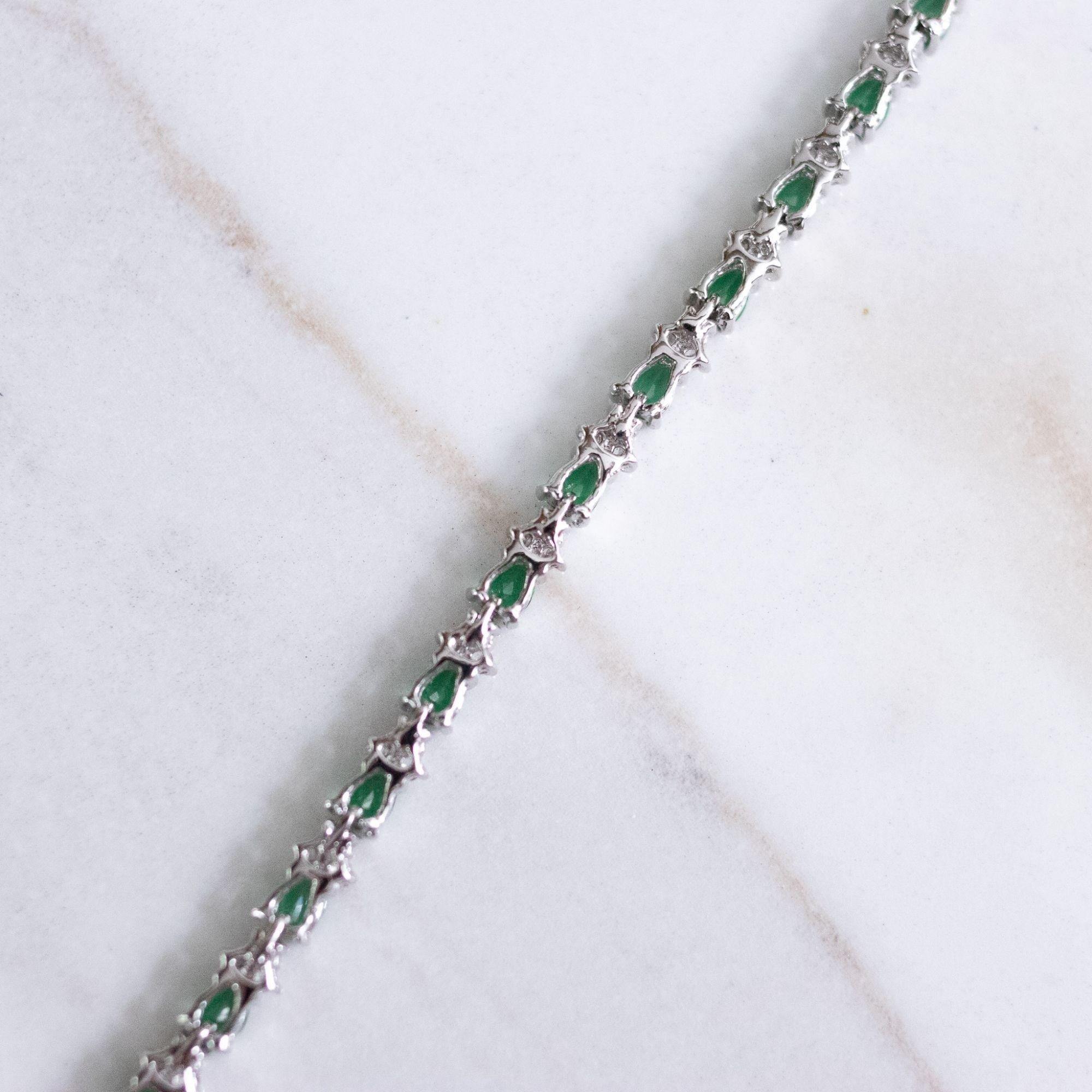 Vintage Sterling Silver Emerald Crystal and CZ Tennis Bracelet by 925 - Vintage Meet Modern Vintage Jewelry - Chicago, Illinois - #oldhollywoodglamour #vintagemeetmodern #designervintage #jewelrybox #antiquejewelry #vintagejewelry