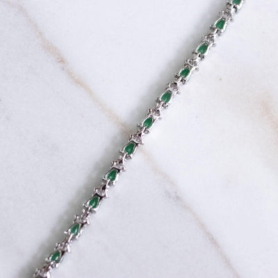 Vintage Sterling Silver Emerald Crystal and CZ Tennis Bracelet by 925 - Vintage Meet Modern Vintage Jewelry - Chicago, Illinois - #oldhollywoodglamour #vintagemeetmodern #designervintage #jewelrybox #antiquejewelry #vintagejewelry