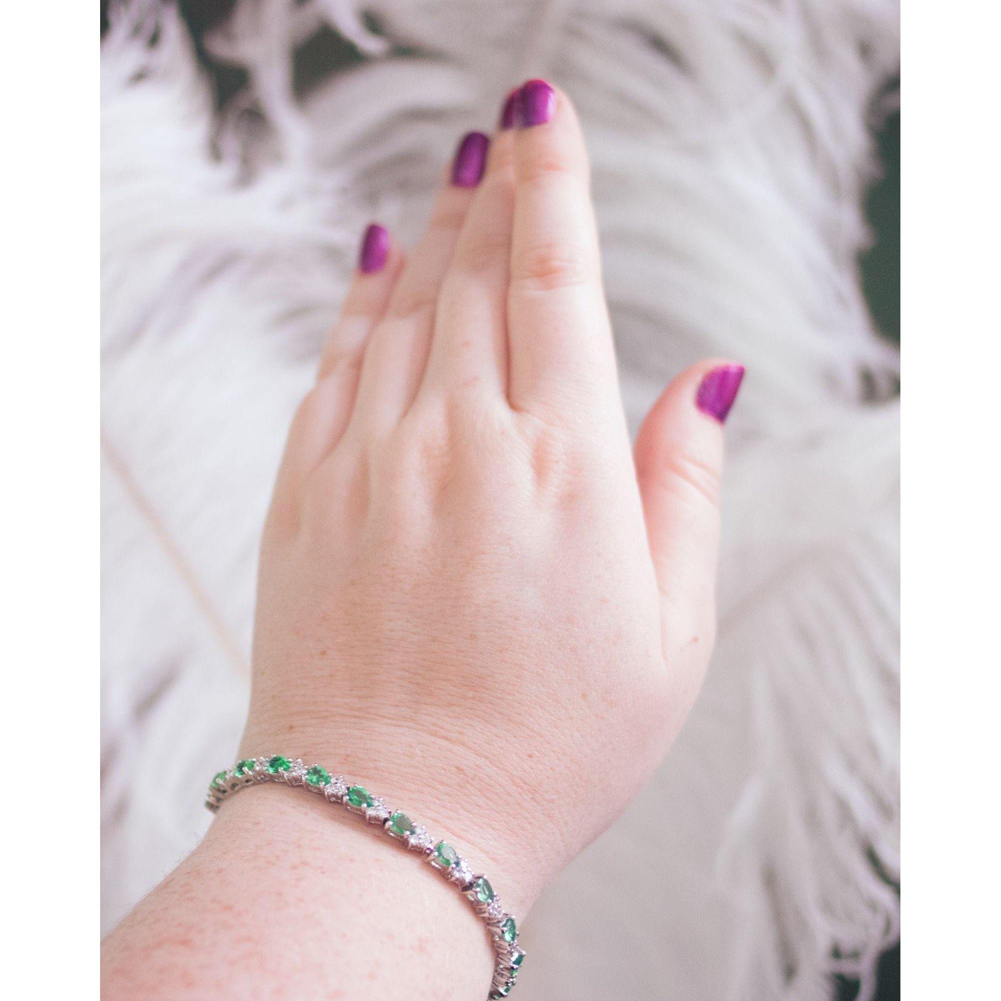 Vintage Sterling Silver Emerald Crystal and CZ Tennis Bracelet by 925 - Vintage Meet Modern Vintage Jewelry - Chicago, Illinois - #oldhollywoodglamour #vintagemeetmodern #designervintage #jewelrybox #antiquejewelry #vintagejewelry