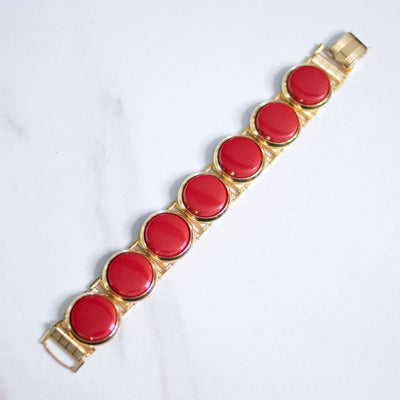 Vintage Retro Red Disc Bracelet by Unsigned Beauty - Vintage Meet Modern Vintage Jewelry - Chicago, Illinois - #oldhollywoodglamour #vintagemeetmodern #designervintage #jewelrybox #antiquejewelry #vintagejewelry