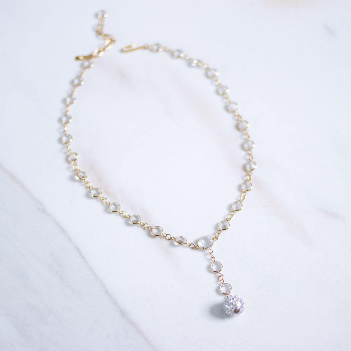 Vintage Swarovski Bezel Set Crystal Necklace with Pave Rhinestone Ball