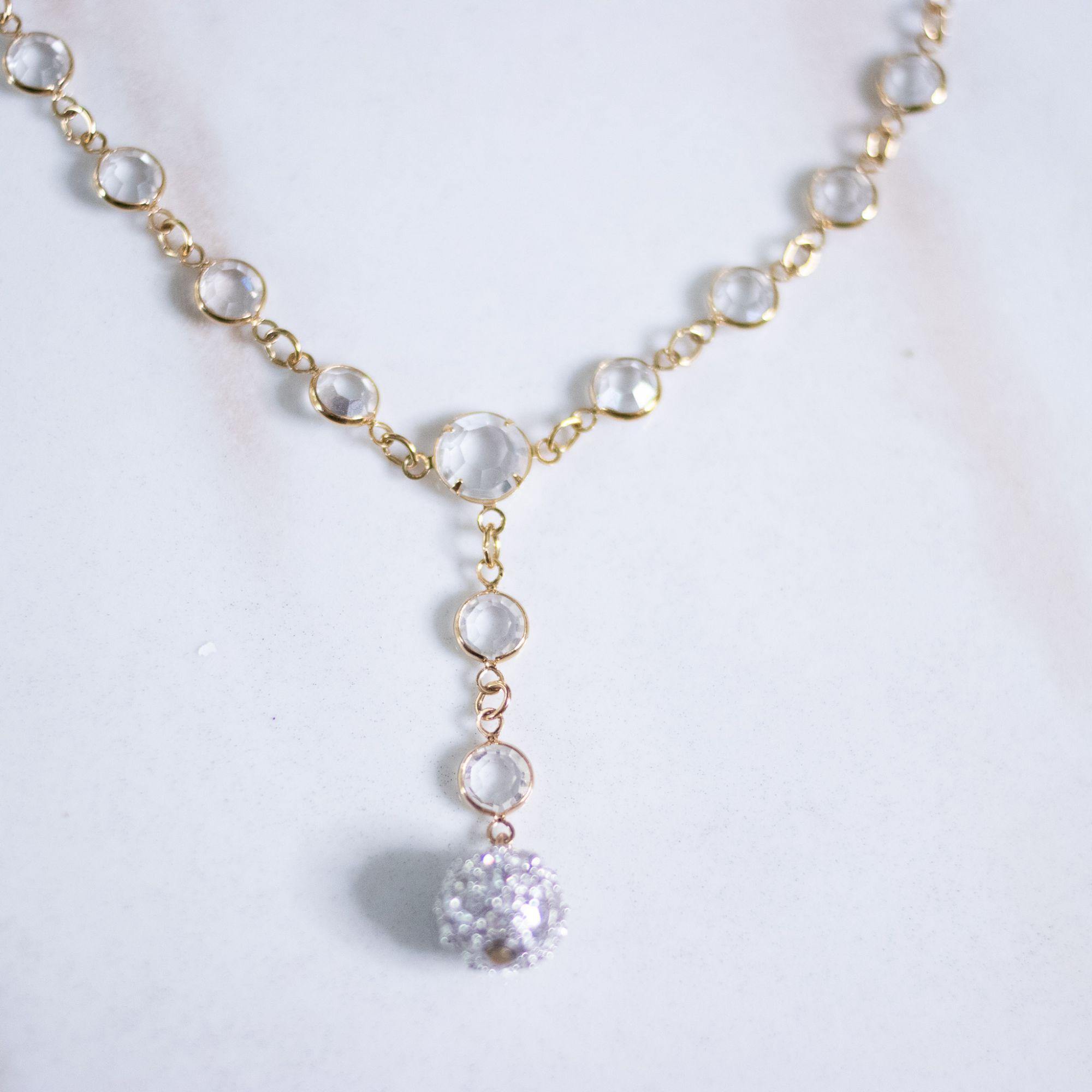 Vintage Swarovski Bezel Set Crystal Necklace with Pave Rhinestone Ball by Swarovski - Vintage Meet Modern Vintage Jewelry - Chicago, Illinois - #oldhollywoodglamour #vintagemeetmodern #designervintage #jewelrybox #antiquejewelry #vintagejewelry
