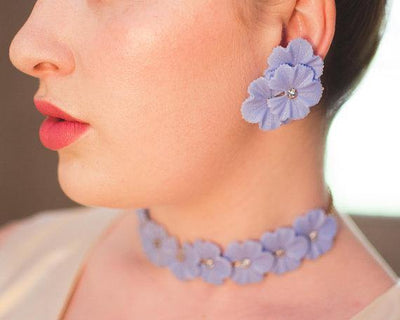 Blue Lucite Necklace with Pale Blue Rhinestones, Gold Tone, J Hook Clasp by 1950s - Vintage Meet Modern Vintage Jewelry - Chicago, Illinois - #oldhollywoodglamour #vintagemeetmodern #designervintage #jewelrybox #antiquejewelry #vintagejewelry