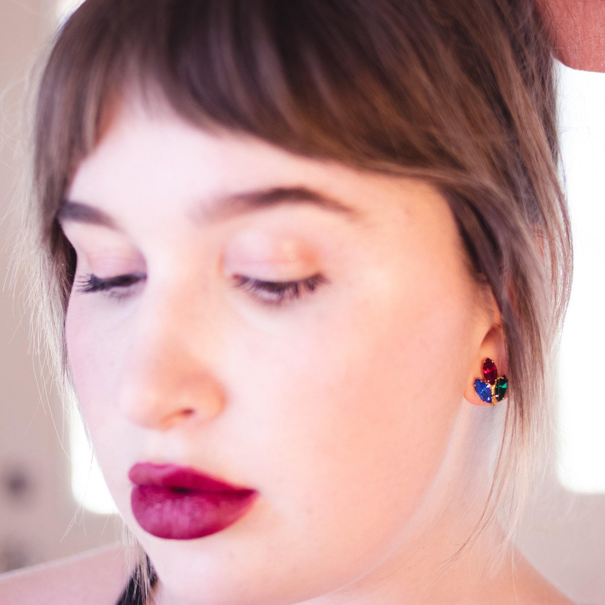 Vintage Red Green and Blue Rhinestone Earrings by Unsigned Beauty - Vintage Meet Modern Vintage Jewelry - Chicago, Illinois - #oldhollywoodglamour #vintagemeetmodern #designervintage #jewelrybox #antiquejewelry #vintagejewelry