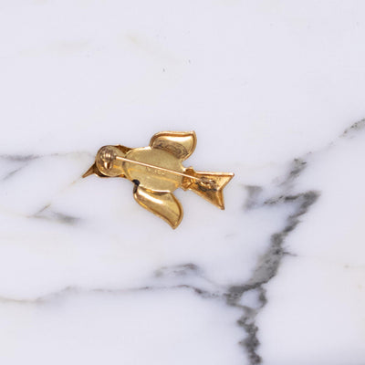 Vintage Damascene Bird Brooch with Turquoise Glass by Made in Spain - Vintage Meet Modern Vintage Jewelry - Chicago, Illinois - #oldhollywoodglamour #vintagemeetmodern #designervintage #jewelrybox #antiquejewelry #vintagejewelry