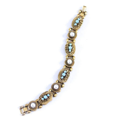 Vintage Victorian Revival Turquoise Bead and Faux Pearl Bookchain Bracelet by Unsigned Beauty - Vintage Meet Modern Vintage Jewelry - Chicago, Illinois - #oldhollywoodglamour #vintagemeetmodern #designervintage #jewelrybox #antiquejewelry #vintagejewelry
