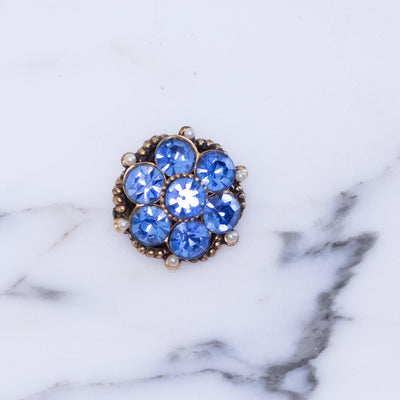 Vintage Coro Blue Rhinestone Petite Medallion Brooch by Coro - Vintage Meet Modern Vintage Jewelry - Chicago, Illinois - #oldhollywoodglamour #vintagemeetmodern #designervintage #jewelrybox #antiquejewelry #vintagejewelry