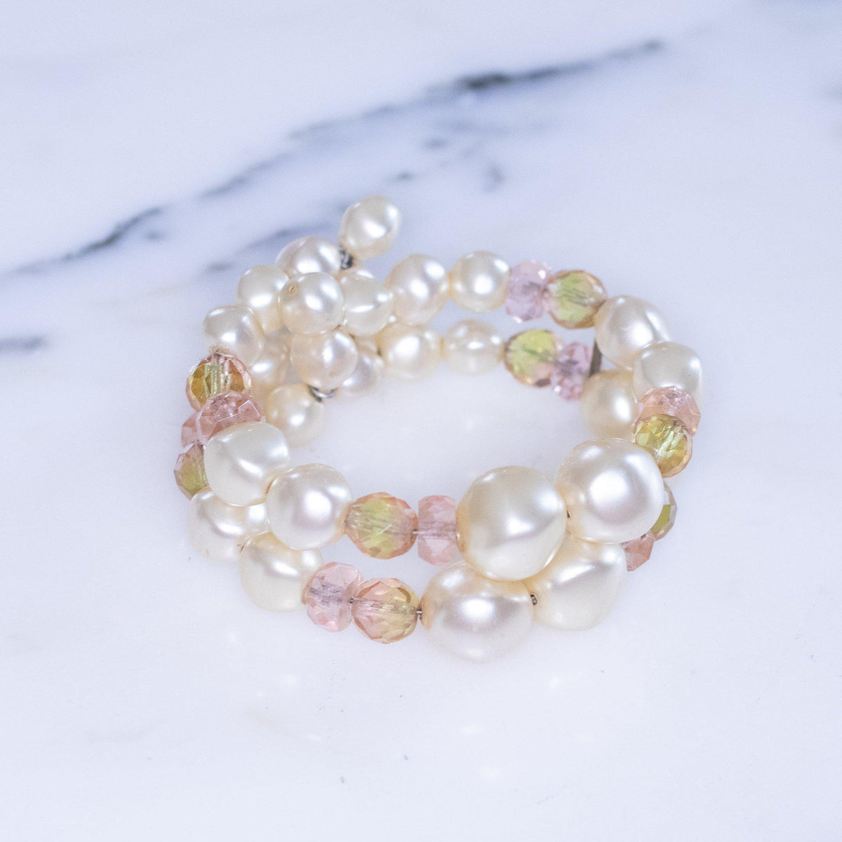 Vintage Pearl and Pastel Crystal Double Strand Expansion Bracelet