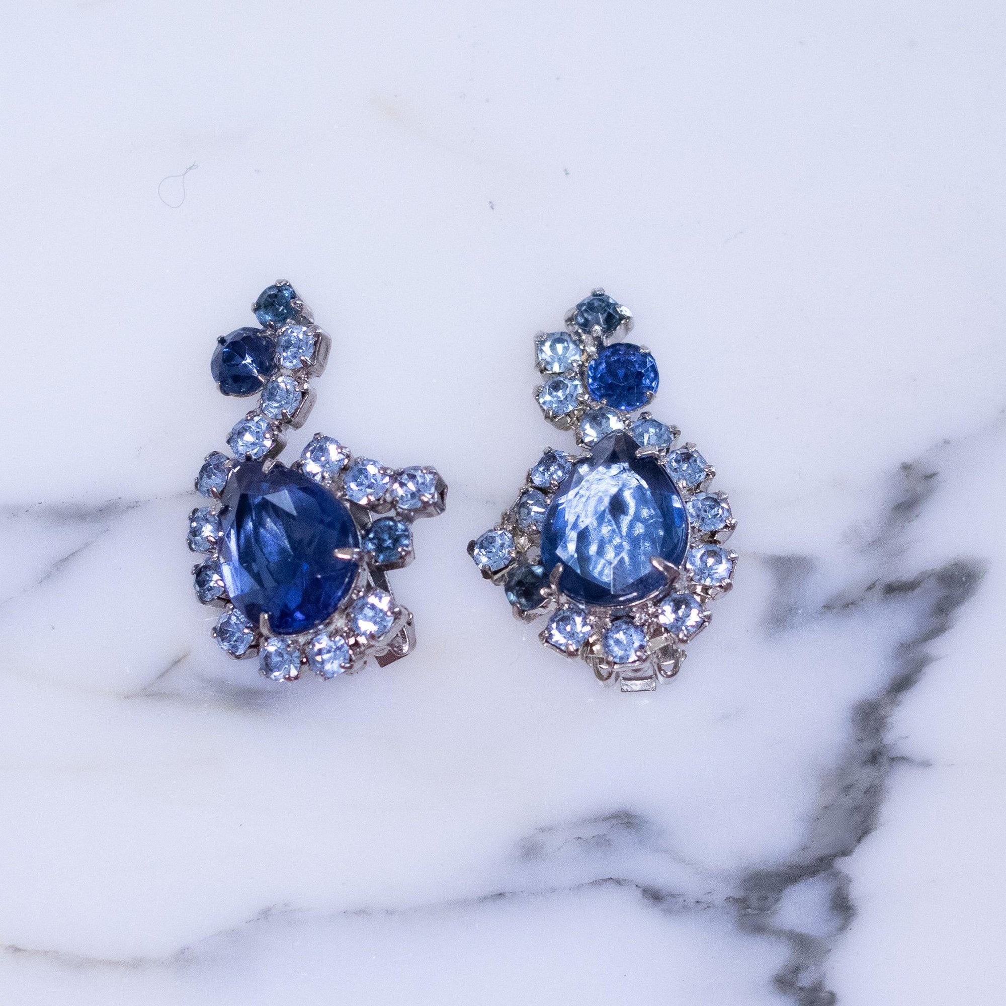Vintage Light and Dark Blue Statement Earrings by Unsigned Beauty - Vintage Meet Modern Vintage Jewelry - Chicago, Illinois - #oldhollywoodglamour #vintagemeetmodern #designervintage #jewelrybox #antiquejewelry #vintagejewelry