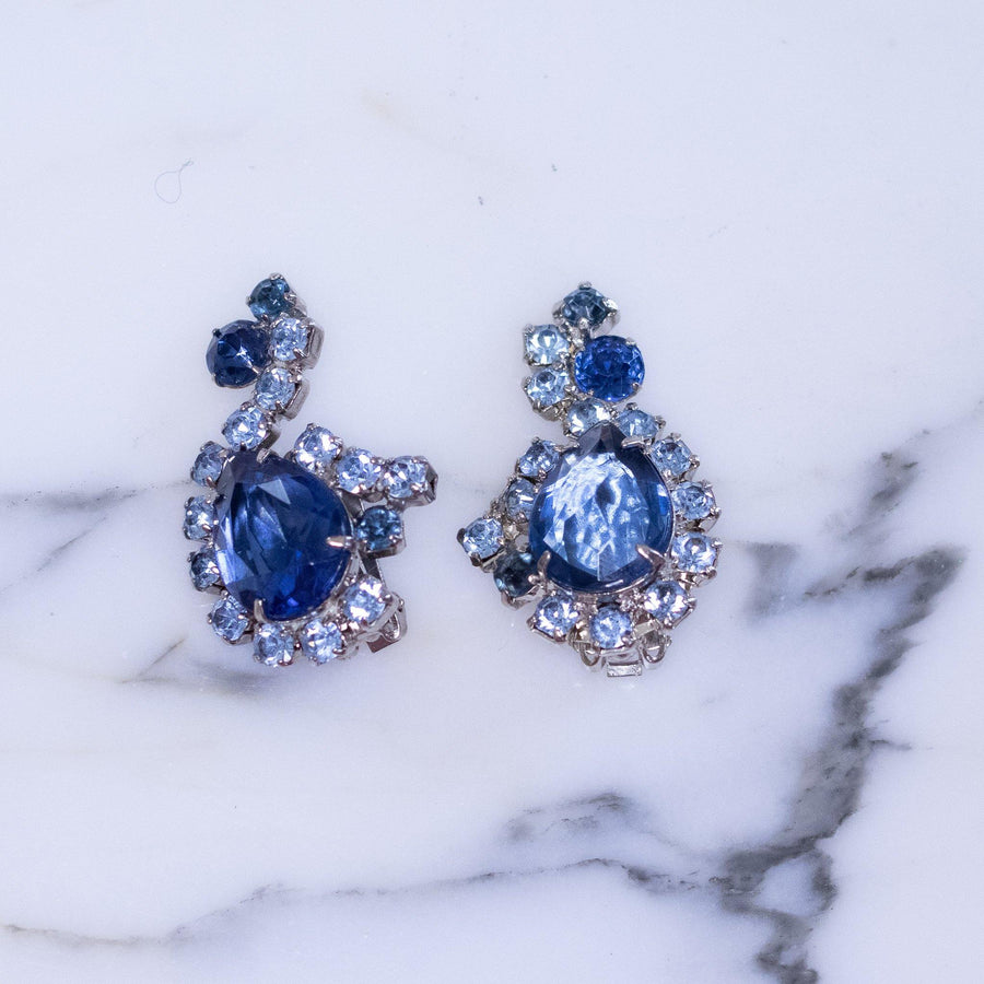 Vintage Light and Dark Blue Statement Earrings by Unsigned Beauty - Vintage Meet Modern Vintage Jewelry - Chicago, Illinois - #oldhollywoodglamour #vintagemeetmodern #designervintage #jewelrybox #antiquejewelry #vintagejewelry