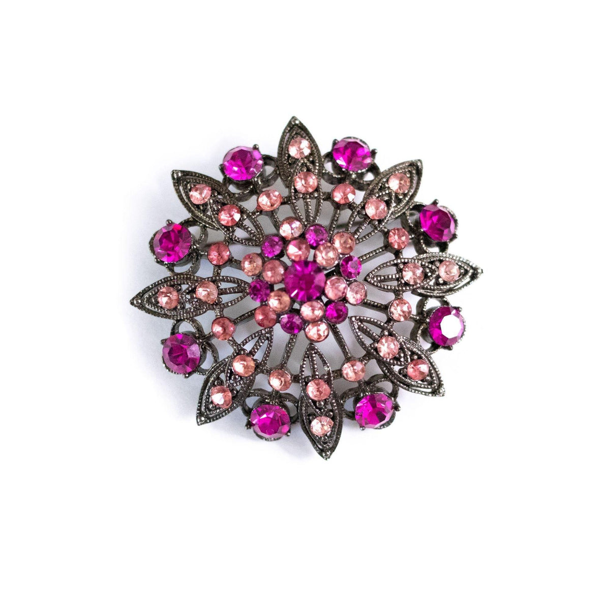 Vintage Pink Rhinestone Pinwheel Medallion Brooch