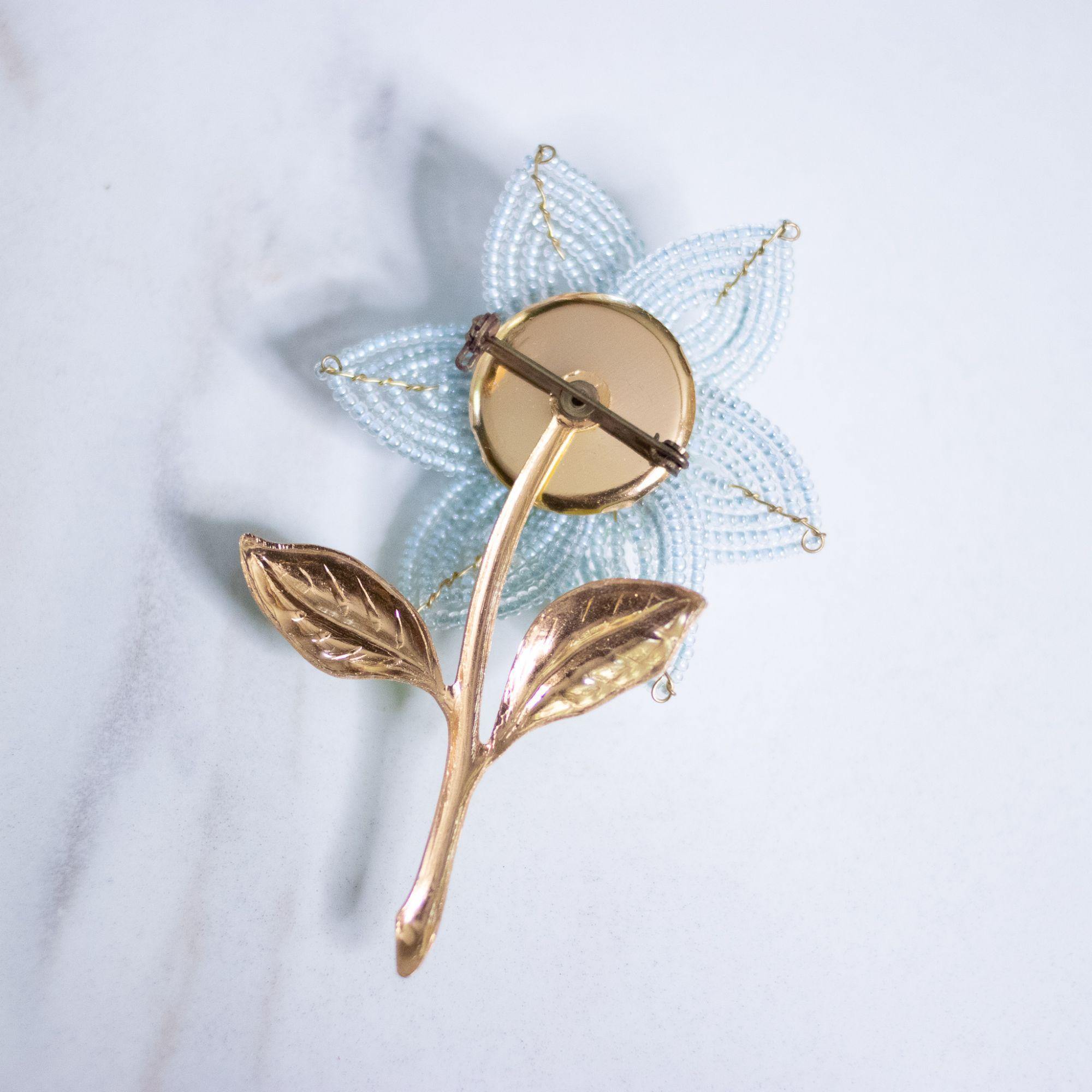 Vintage French Wire Blue and Green Seed Bead Flower Brooch by Unsigned Beauty - Vintage Meet Modern Vintage Jewelry - Chicago, Illinois - #oldhollywoodglamour #vintagemeetmodern #designervintage #jewelrybox #antiquejewelry #vintagejewelry