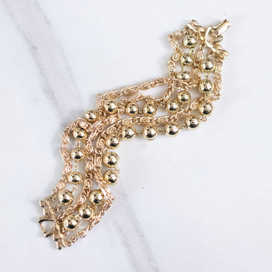 Vintage Coro Mutli Strand Gold Chain and Bead Bracelet by Coro - Vintage Meet Modern Vintage Jewelry - Chicago, Illinois - #oldhollywoodglamour #vintagemeetmodern #designervintage #jewelrybox #antiquejewelry #vintagejewelry