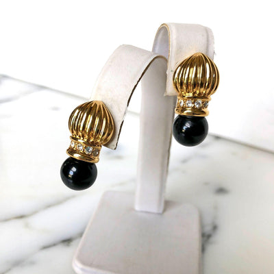 Vintage Gold and Black Statement Earrings by Unsigned Beauty - Vintage Meet Modern Vintage Jewelry - Chicago, Illinois - #oldhollywoodglamour #vintagemeetmodern #designervintage #jewelrybox #antiquejewelry #vintagejewelry