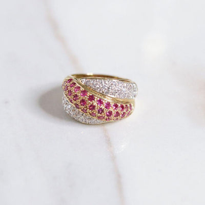 Vintage Ruby and Cubic Zirconia Bypass Style Band Ring by Hallmarked 925 - Vintage Meet Modern Vintage Jewelry - Chicago, Illinois - #oldhollywoodglamour #vintagemeetmodern #designervintage #jewelrybox #antiquejewelry #vintagejewelry