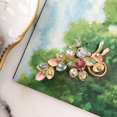 Pastel Floral Bouquet Brooch by Made In Austria - Vintage Meet Modern Vintage Jewelry - Chicago, Illinois - #oldhollywoodglamour #vintagemeetmodern #designervintage #jewelrybox #antiquejewelry #vintagejewelry