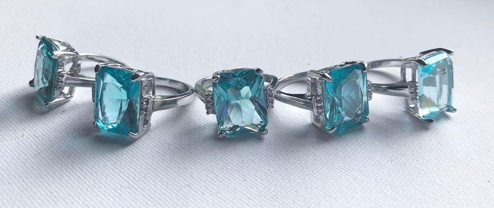 Art Deco Inspired Aqua Crystal Ring