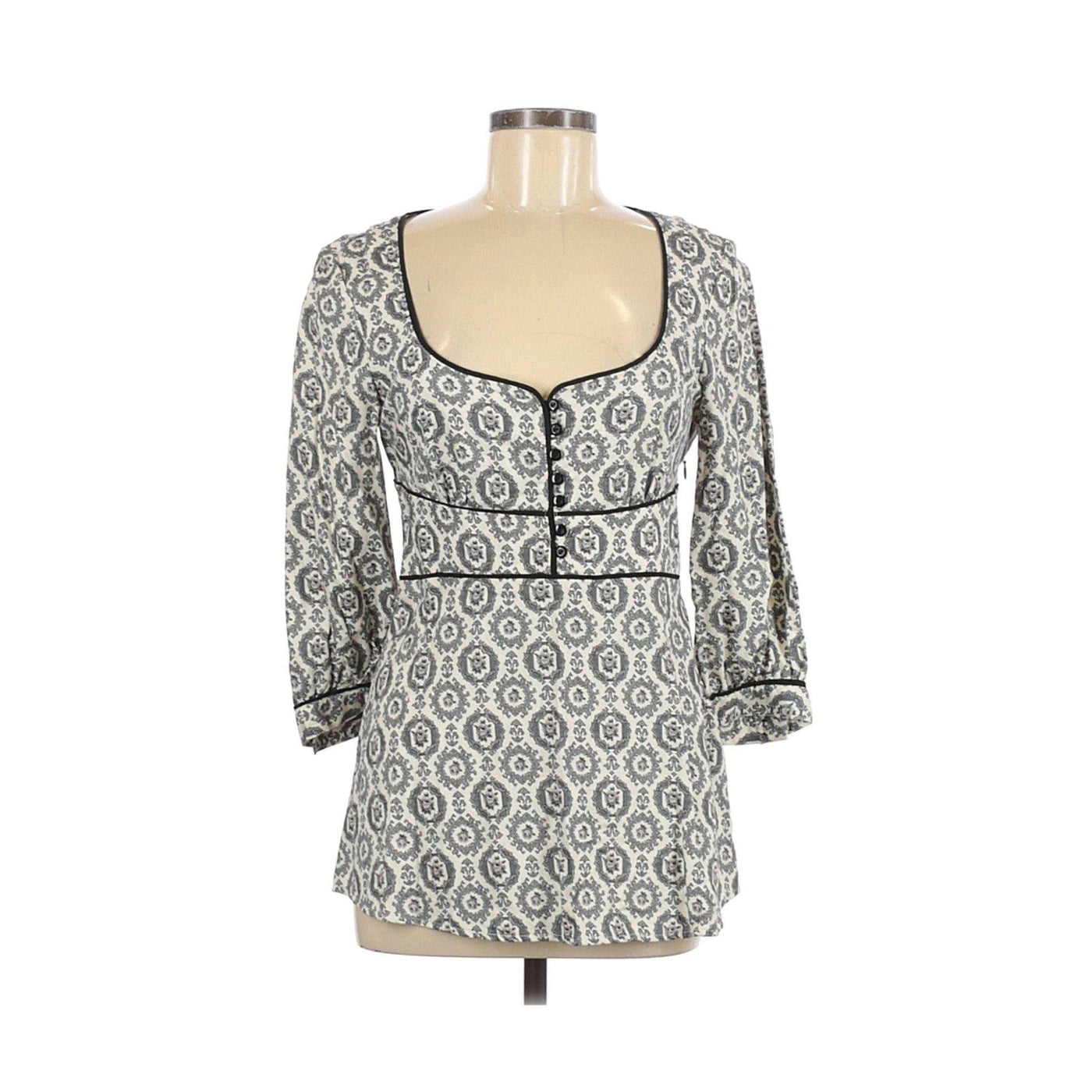 Anthropologie Odille Black White Empire Waist Long Sleeve Top