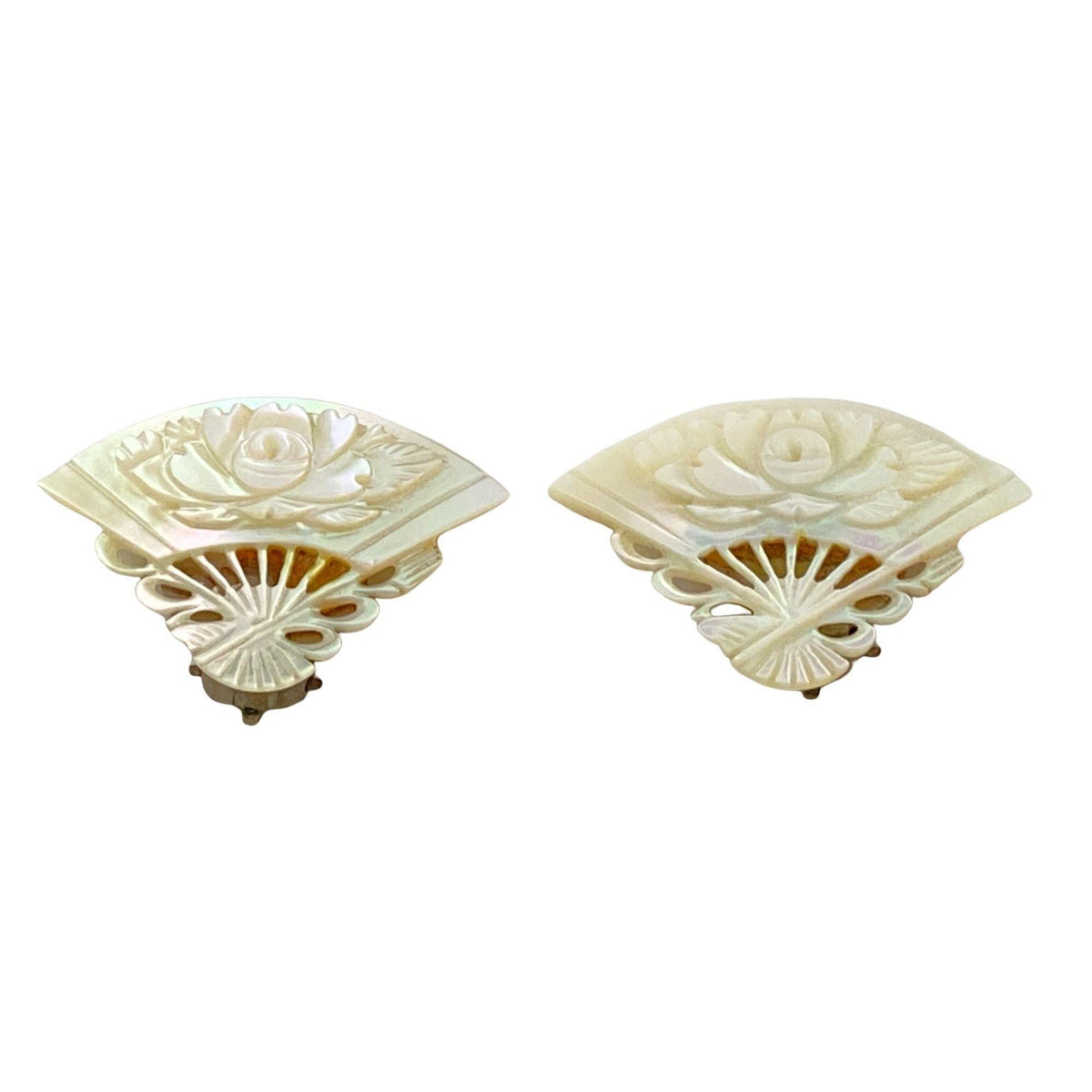 Vintage Carved Mother of Pearl Fan Earrings