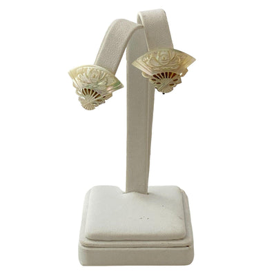 Vintage Carved Mother of Pearl Fan Earrings by Unsigned Beauty - Vintage Meet Modern Vintage Jewelry - Chicago, Illinois - #oldhollywoodglamour #vintagemeetmodern #designervintage #jewelrybox #antiquejewelry #vintagejewelry