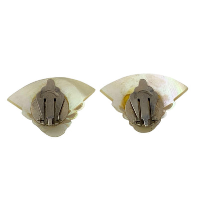 Vintage Carved Mother of Pearl Fan Earrings by Unsigned Beauty - Vintage Meet Modern Vintage Jewelry - Chicago, Illinois - #oldhollywoodglamour #vintagemeetmodern #designervintage #jewelrybox #antiquejewelry #vintagejewelry