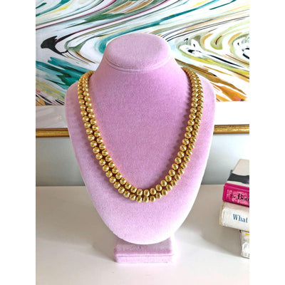 Vintage Double-Strand Gold Bead Necklace by Unsigned Beauty - Vintage Meet Modern Vintage Jewelry - Chicago, Illinois - #oldhollywoodglamour #vintagemeetmodern #designervintage #jewelrybox #antiquejewelry #vintagejewelry